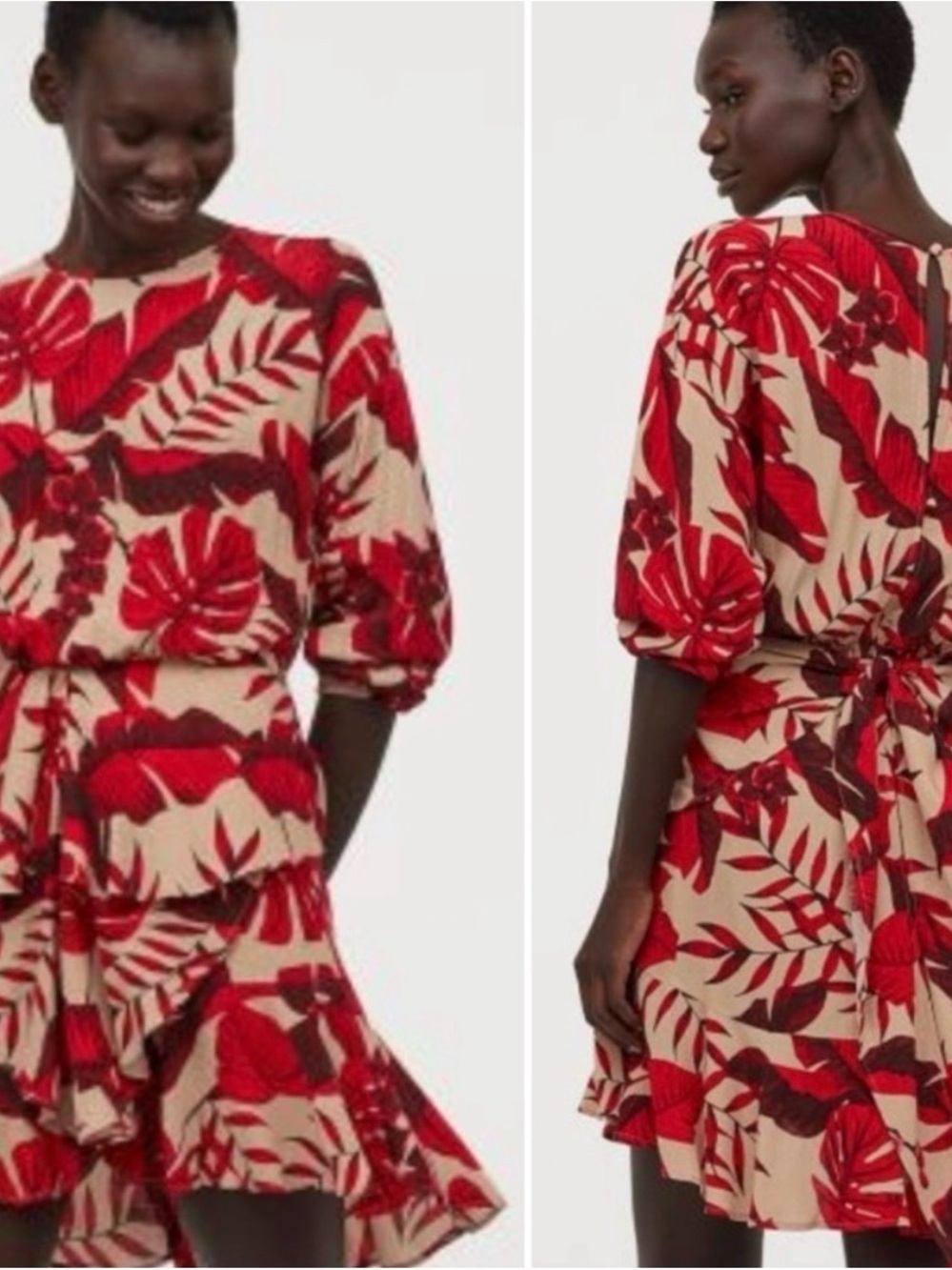 Johanna Ortiz by H&M. Red Tropicalw Print Tie-Waist Dress